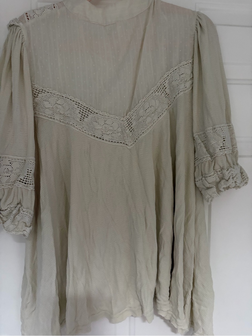 Free People Ivory Lace Ruffle Button-Front Blouse - Picture 5 of 6